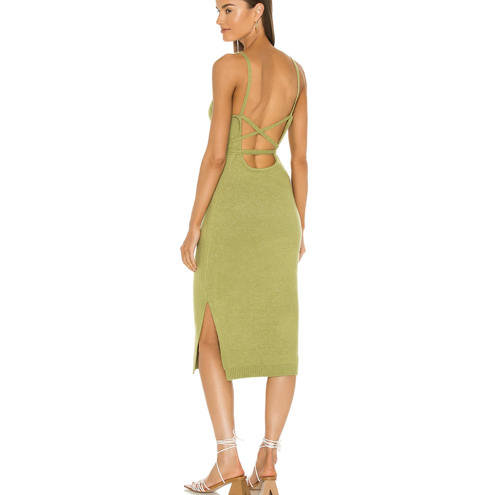 Line & Dot Megan Chartreuse Midi Wrap Sweater Dress Side Slit Size Small NEW